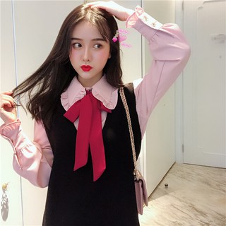 [order] Set váy đen áo hồng cột nơ (có tách set) - u.w