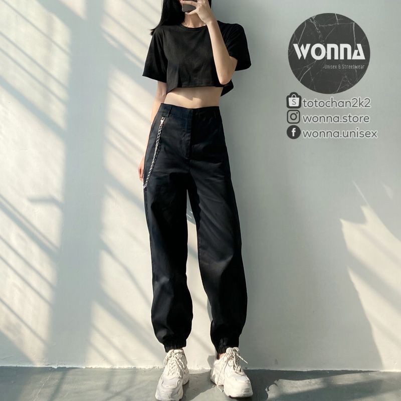 (ORDER) [ẢNH THẬT 4 ẢNH CUỐI] Jogger chain giống Lisa × Rose Blackpink Hyuna ulzzang unisex nam nữ đen nude | BigBuy360 - bigbuy360.vn