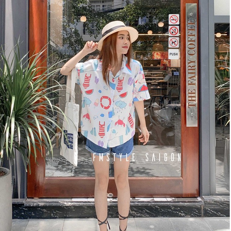 Áo sơ mi tay ngắn cổ bẻ in họa tiết 3800 ulzzang thời trang Fmstyle Saigon 21SU01A961315