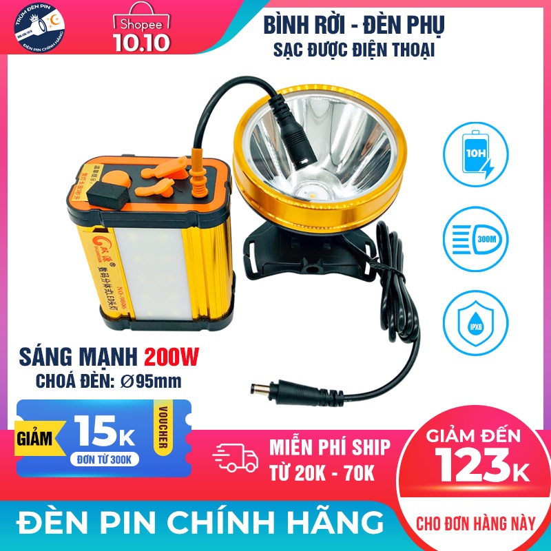 Đèn pin đội đầu SHANGYUAN 9806 LED 200W đèn đeo đầu siêu sáng bình rời có cổng usb  sạc điện thoại có đèn phụ bên hông
