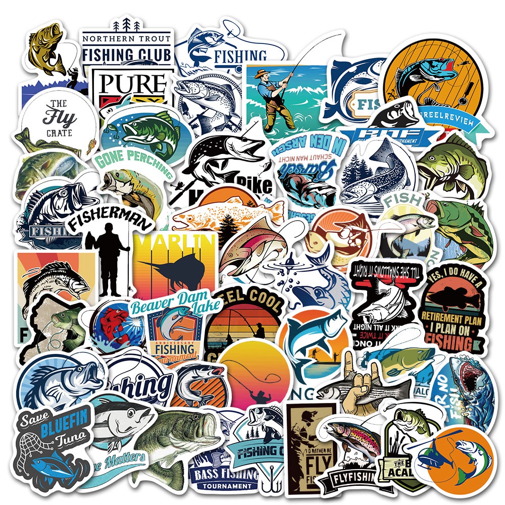 Set Of 50 Creative Fishing Logo Stickers Decorative Stickers