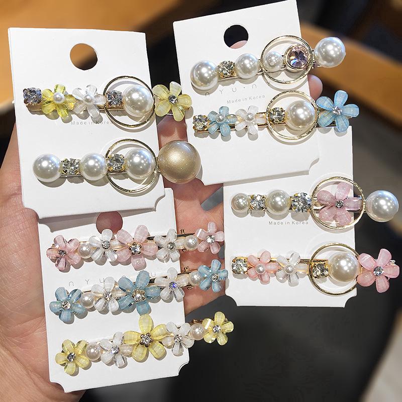 Kẹp tóc đính đá và hạt ngọc trai hình hoa thanh lịch dành cho nữ