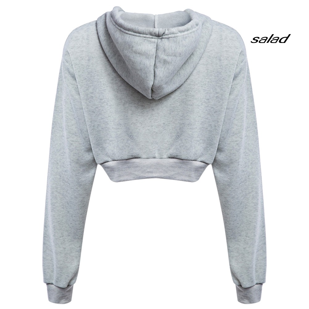 Áo Hoodie Lửng Thể Thao Màu Trơn Cho Nữ