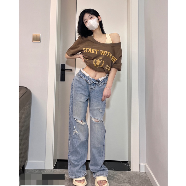 Porozi  Áo kiểu croptop tay ngắn in họa tiết phong cách Hàn Quốc vintage thời trang dành cho nữ