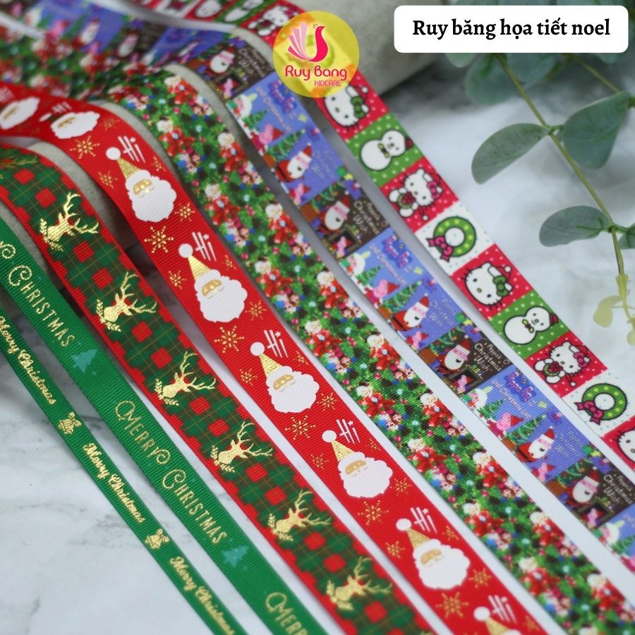 Ruy băng hình noel - dùng là nơ trang trí cây thông, dây buộc trang trí hộp quà noel, dây làm phụ kiện kẹp tóc