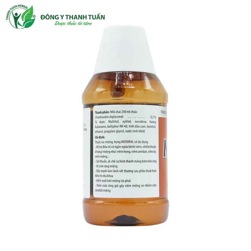 Nước súc miệng Medoral 250ml Merap - Hỗ trợ điều trị và ngăn ngừa viêm, nhiễm khuẩn họng, miệng (Chlorhexidine 250ml)