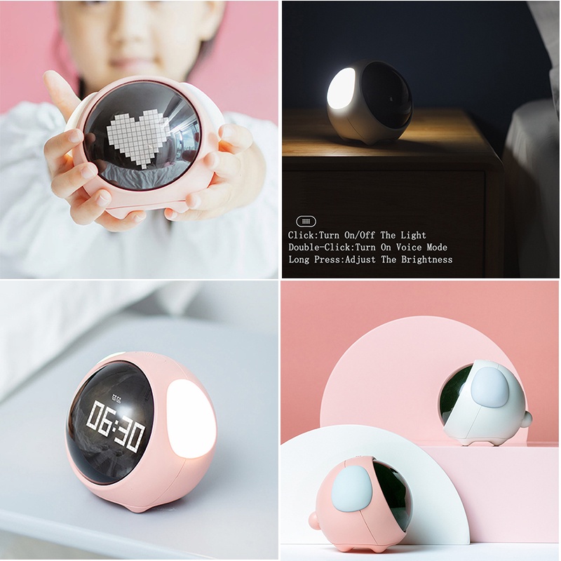 Đồng Hồ Báo Thức Để Bàn Thông Minh Emoji Alarm Clock 5IN1 Biểu Tượng Cảm Xúc Dễ Thương