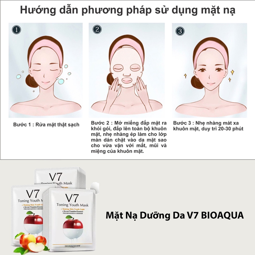 Mặt nạ giấy V7 Toning Youth Mask Bioaqua trái cây dưỡng da mụn cấp ẩm thải độc