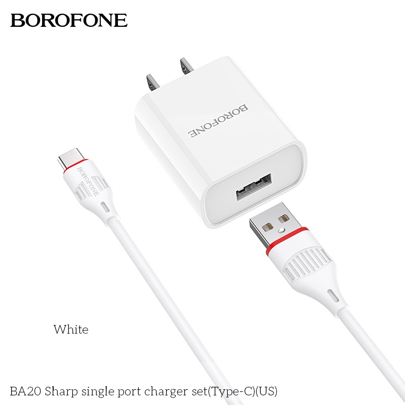 Sạc samsung, androi Borofone BA20 - Bộ sạc 2.1A USB to Type-C tương thích các dòng máy Android