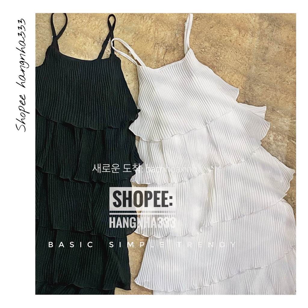 Đầm 2 dây dập ly xếp tầng basic Ulzzang trendy