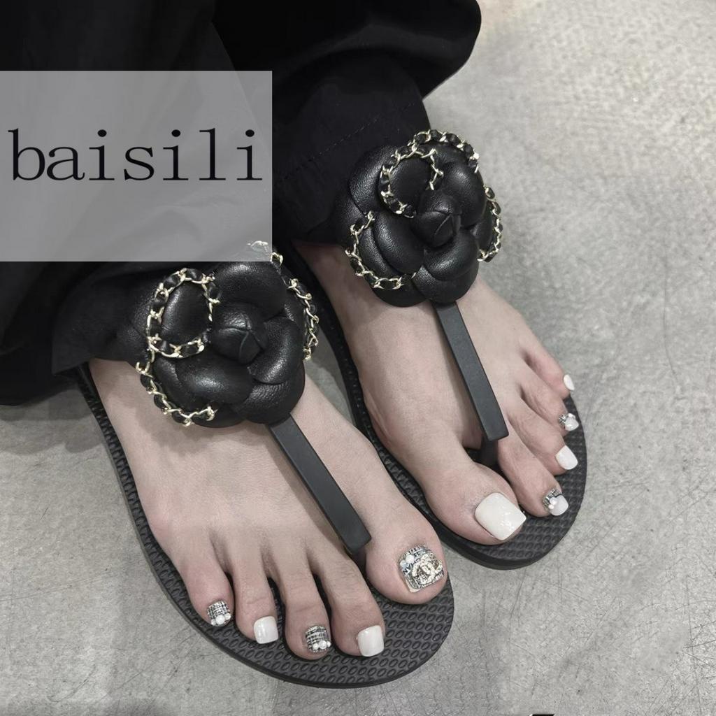 SANDAL BỆT BAISILI - GIÀY NỮ ĐẾ BẰNG QUAI KẸP ĐÍNH BÔNG PHONG CÁCH THỜI TRANG HIỆN ĐẠI BS230514