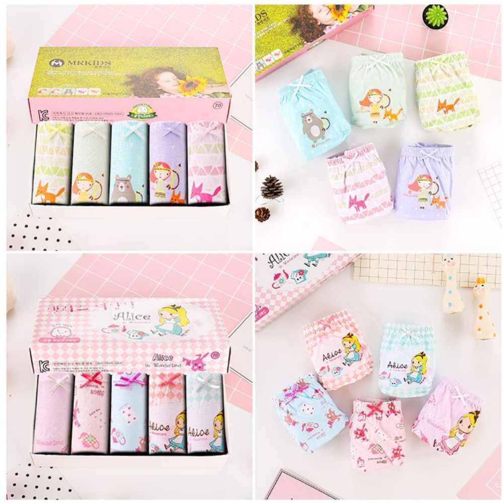 Combo 5 Quần chip cho bé gái in hình Love mom chất liệu cotton phong cách Hàn Quốc