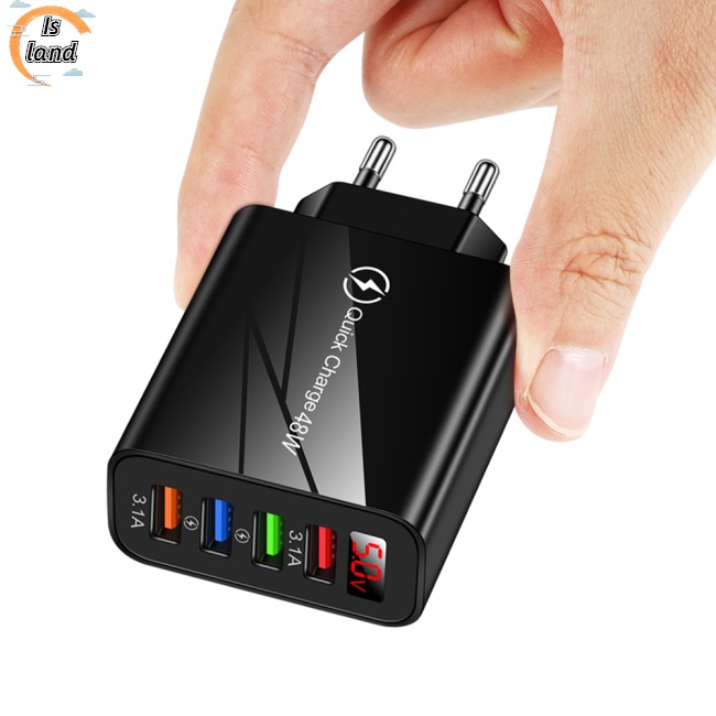 Bộ Sạc Nhanh 48W 3.1A Usb Màn Hình Lcd 4 Cổng Usb