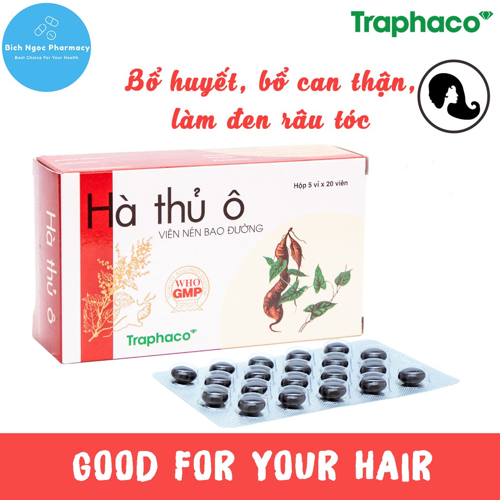 ☑️[Chính hãng] Hà Thủ Ô Traphaco - Bổ Huyết, Làm Đen Râu Tóc - Hộp 5*20 viên