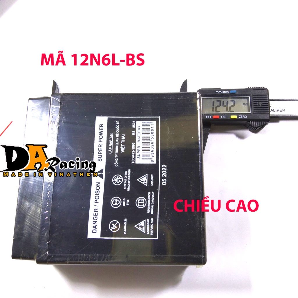 Bình ắc quy khô  MBK THAILAND 12N6L-BS  12V-6Ah/10hr kích thước 12x6x 12,5 cm