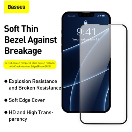 Bộ 2 kính cường lực Baseus iPhone 13 Mini/ 13/ 13 Pro/ 13 Pro Max  Full màn hình mỏng 0,3mm chính hãng - Tặng khung dán