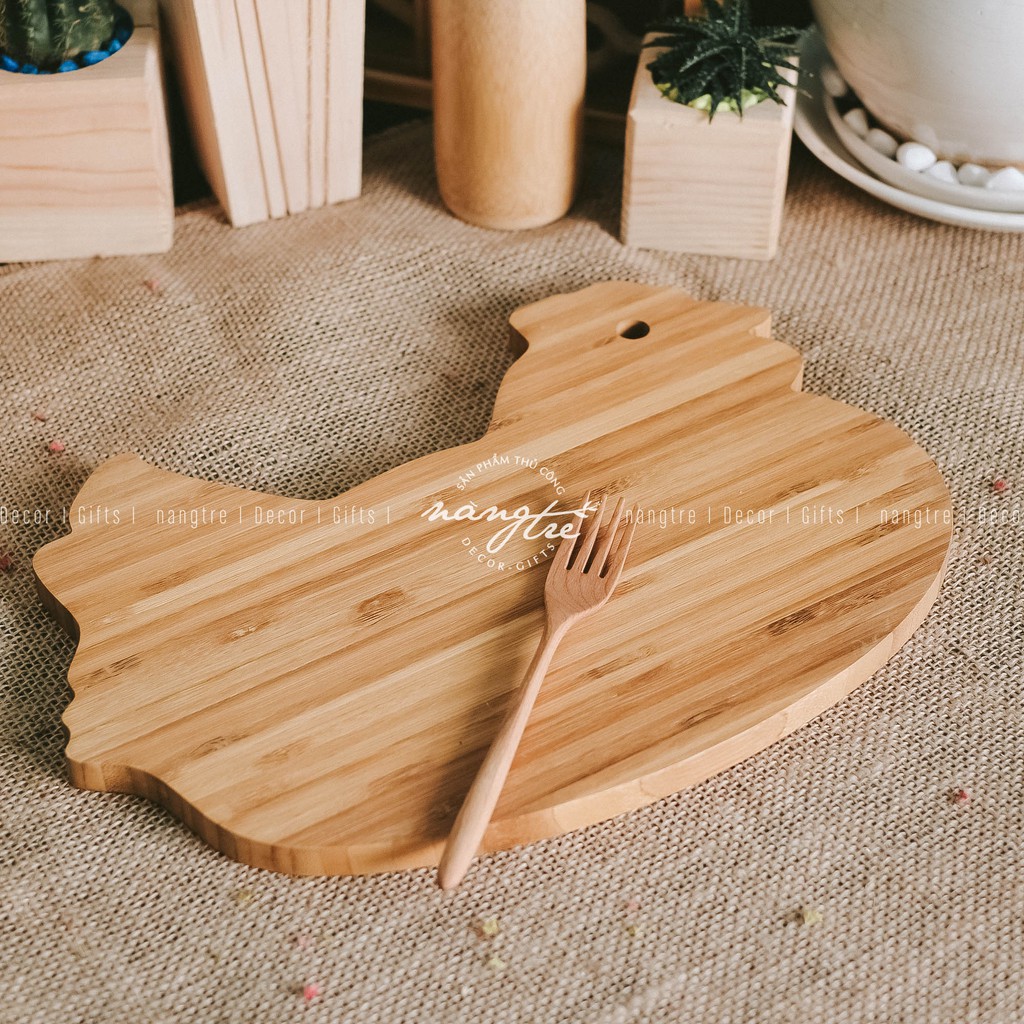 Thớt gỗ tre tự nhiên hình con gà - Thớt gỗ tre(Bamboo wood cutting board)