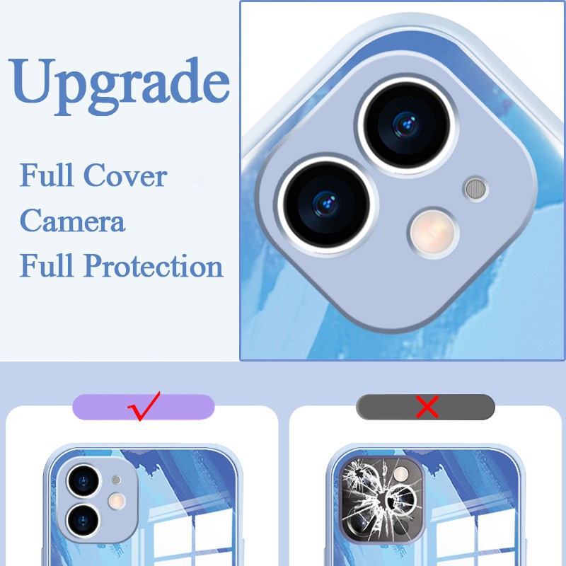 Ốp Điện Thoại Kính Cường Lực Viền Silicon Cho iPhone 14 13 12 11 Pro Max X XS XR 8 7 Plus + SE 2020 Sự Bảo Vệ