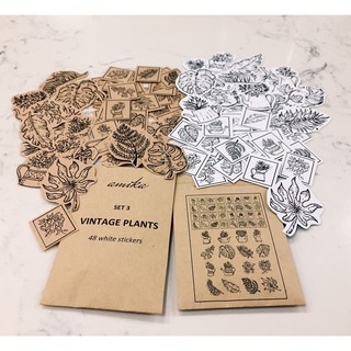 SET 3: 48 stickers họa tiết bình hoa, cành lá vintage (trang trí sổ tay, planner, bullet journal, laptop...)