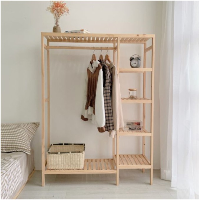 Tủ/Kệ Treo Quân Áo 2 Khoang Gỗ Thông Nhập Khẩu 100%(Giá Xưởng)