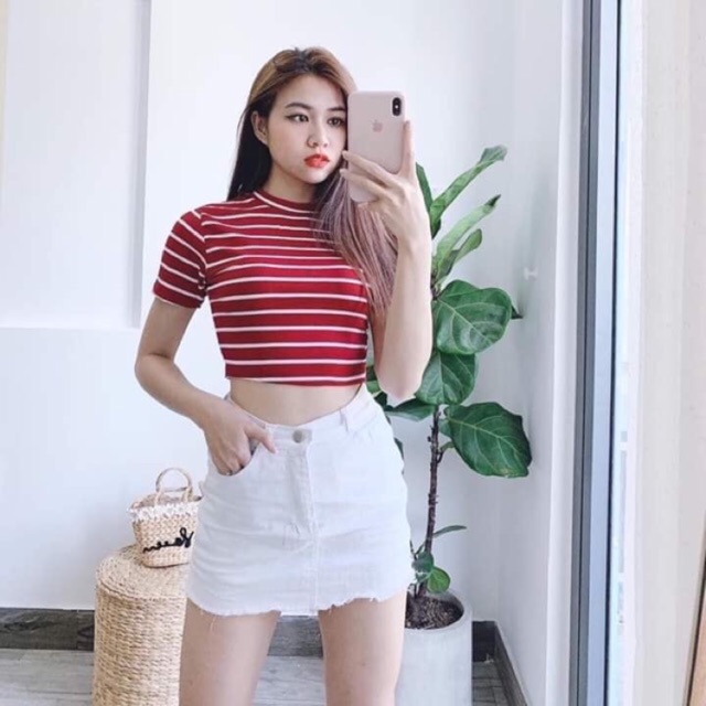 Áo len gân croptop