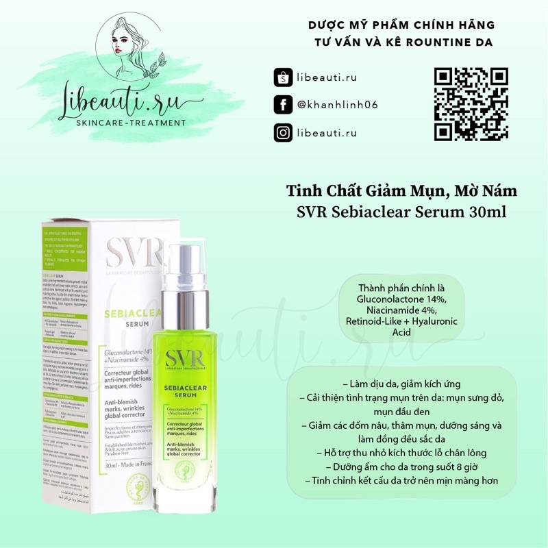 Serum SVR Sebiaclear 30ml, Tinh Chất Làm Giảm Mụn & Mờ Nám Thâm