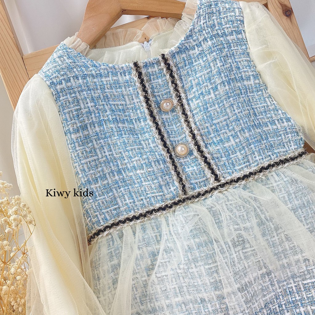 Váy dạ Tweed cho bé gái KIWY KIDS phối ren phong cách công chúa Kids11 cho bé từ 1 đến 4 tuổi