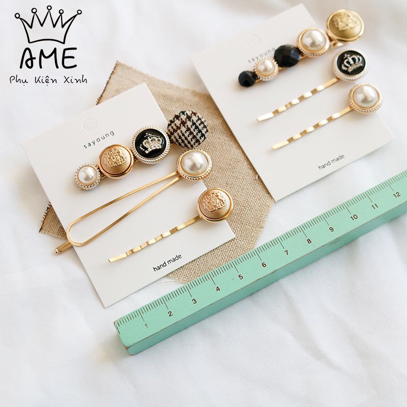 Bộ kẹp tóc đính đá cặp tóc mái sang chảnh Hàn Quốc Ame Beauty
