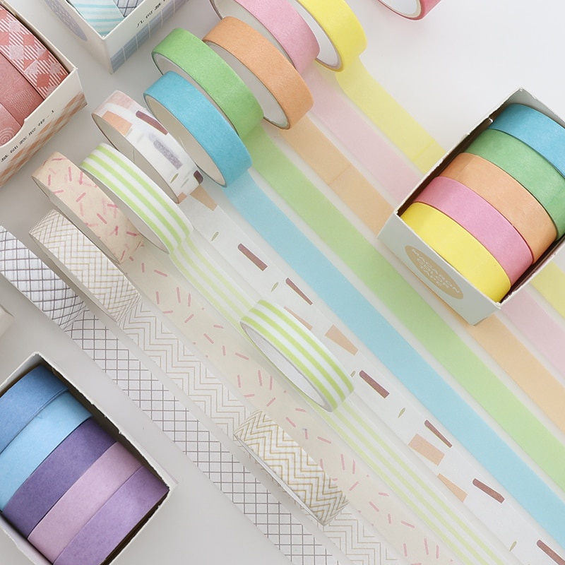 Set 5 cuộn băng keo Washi dán trang trí sổ tay/nhật ký dễ thương