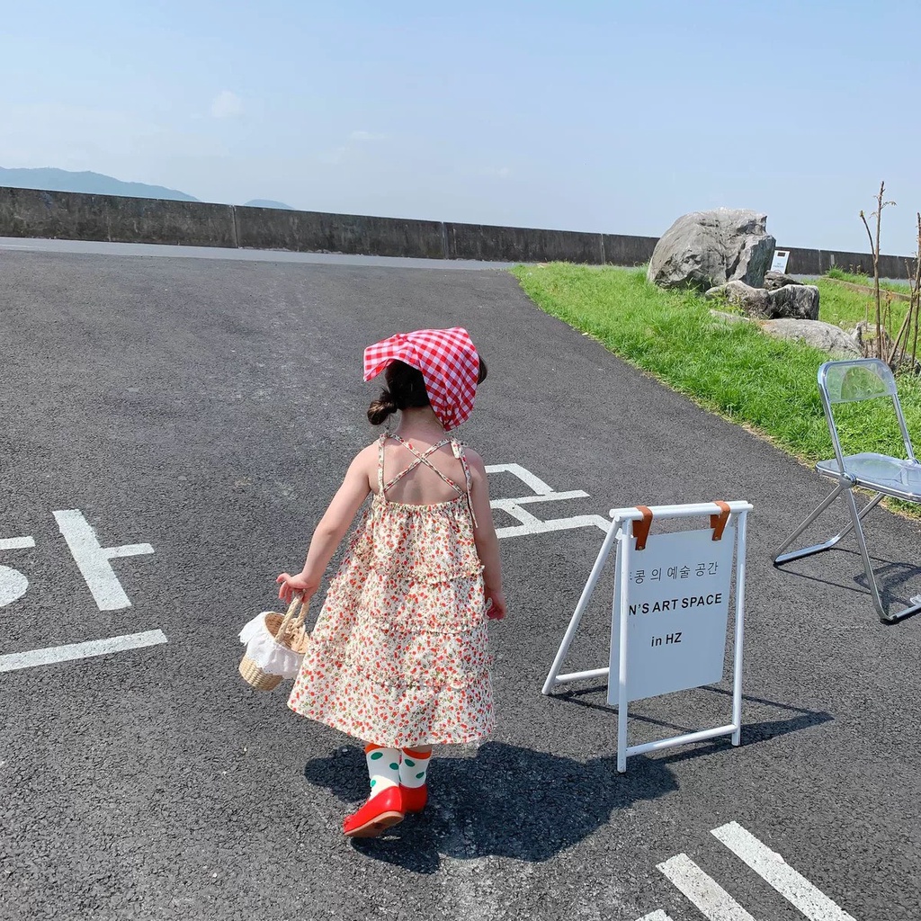 Váy hoa 2 dây đính nơ cho bé gái 8-20kg