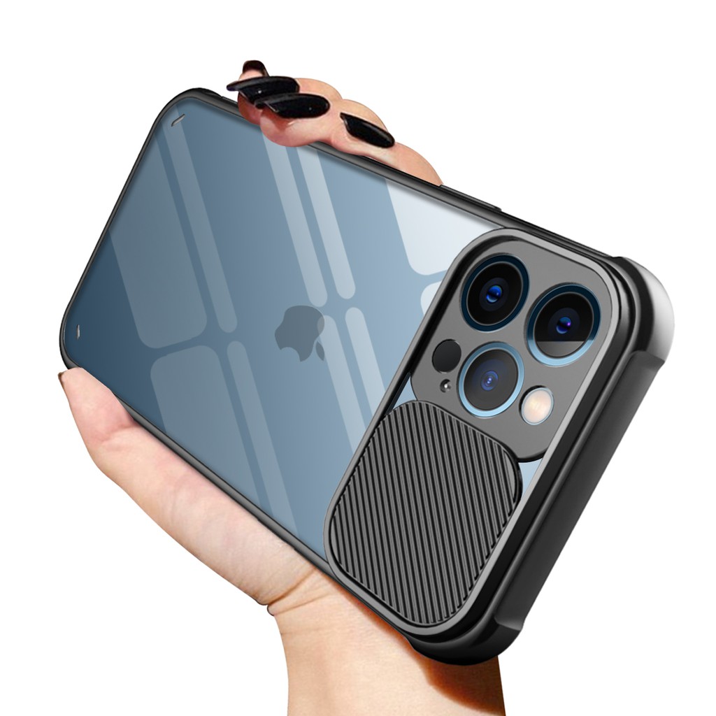 Ốp điện thoại trong suốt chống sốc có nắp trượt bảo vệ camera cho iphone 11 Pro Max 7 8 6 6S Plus X XS Max XR