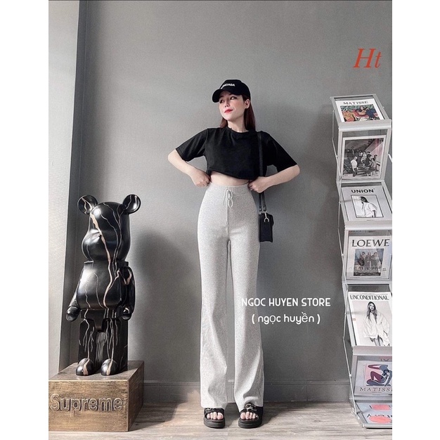 Set áo croptop quần loe xám H2S776