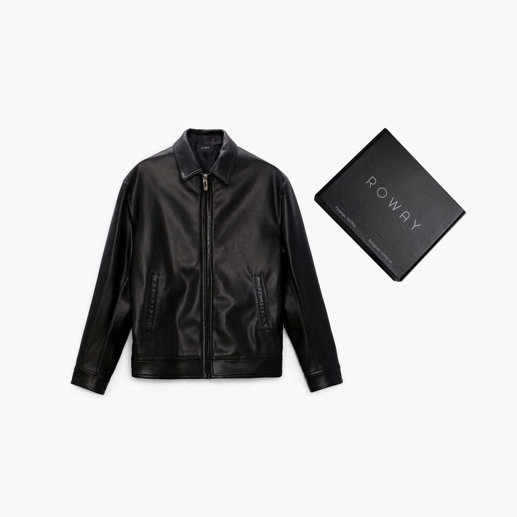 Áo khoác nam ROWAY Fullbox, chất da PU nhập khẩu cao cấp | jacket đen