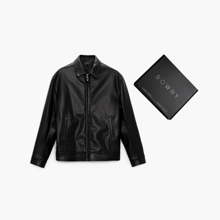 Hình ảnh Áo khoác nam ROWAY Fullbox, chất da PU nhập khẩu cao cấp | Áo da jacket đen