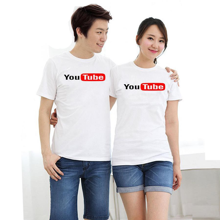 Áo thun cặp đôi in hình Youtube form rộng phong cách hàn quốc