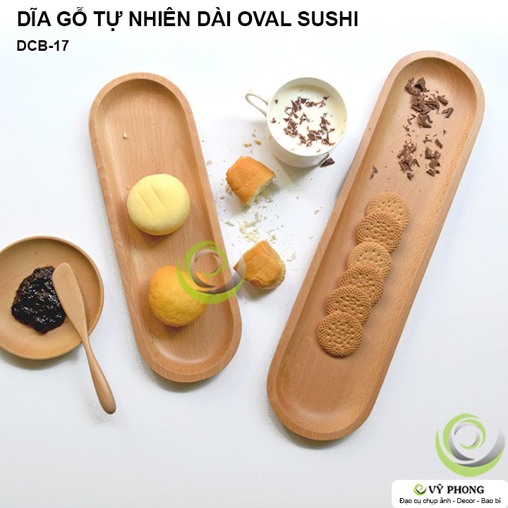 DĨA GỖ SỒI TỰ NHIÊN DÀI OVAL PHONG CÁCH NHẬT BẢN ĐỂ BÁNH SUSHI TRANG TRÍ BẾP ĐẠO CỤ CHỤP ẢNH SẢN PHẨM INS DCB-17