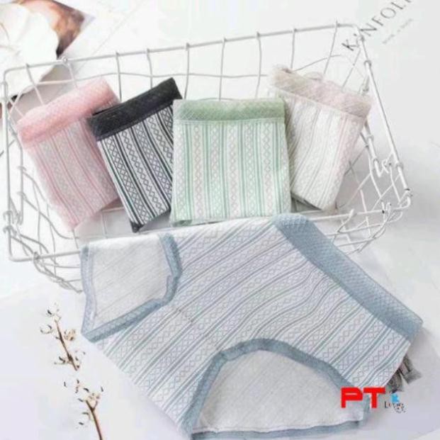 Quần lót nữ cotton cạp ren kẻ 3D dễ thương Q39