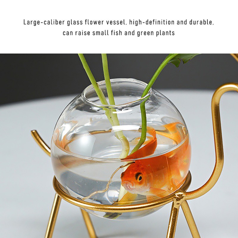 Bình Thủy Tinh Trồng Cây Thủy Canh Hình Hươu Đáng Yêu Có Giá Đỡ Kim Loại