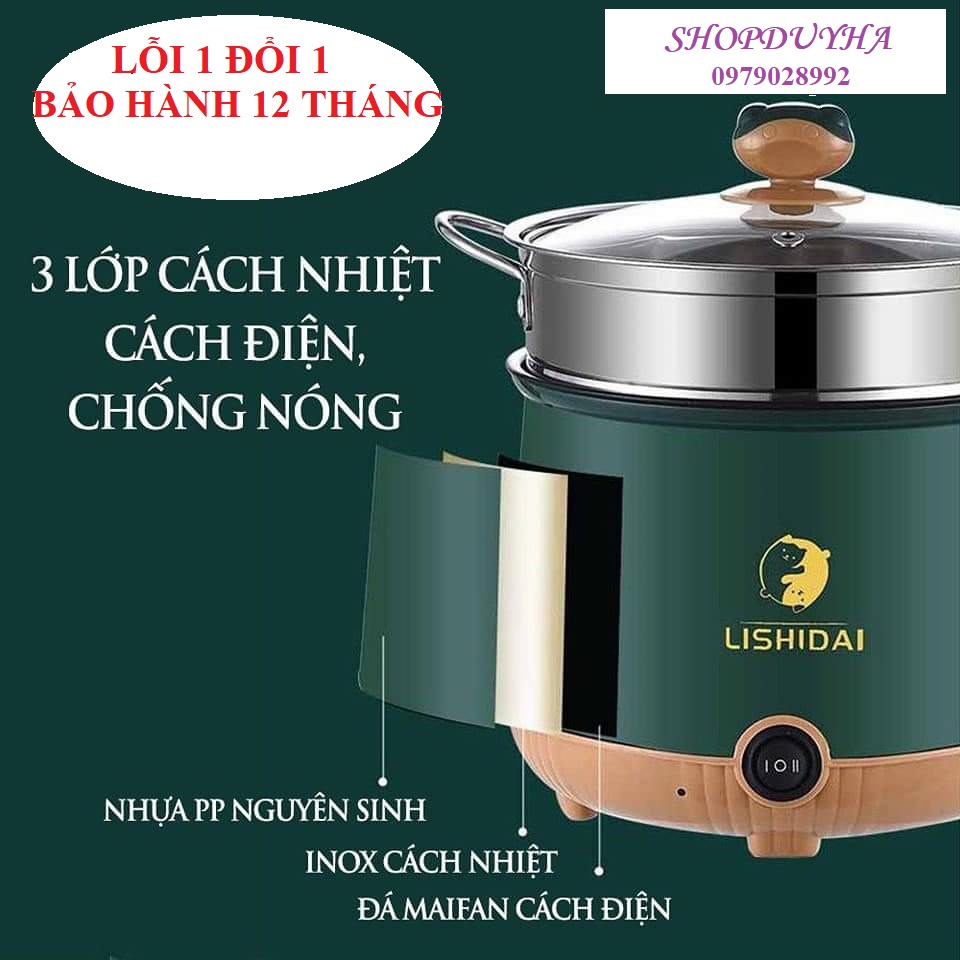 Nồi Nấu Mỳ 2 Tầng Kèm Giá Hấp Đa Năng  Nướng, Luộc, Chiên Chống Dính Vấn Đá Tiện Lợi, Lẩu Điện Mini mẫu mới