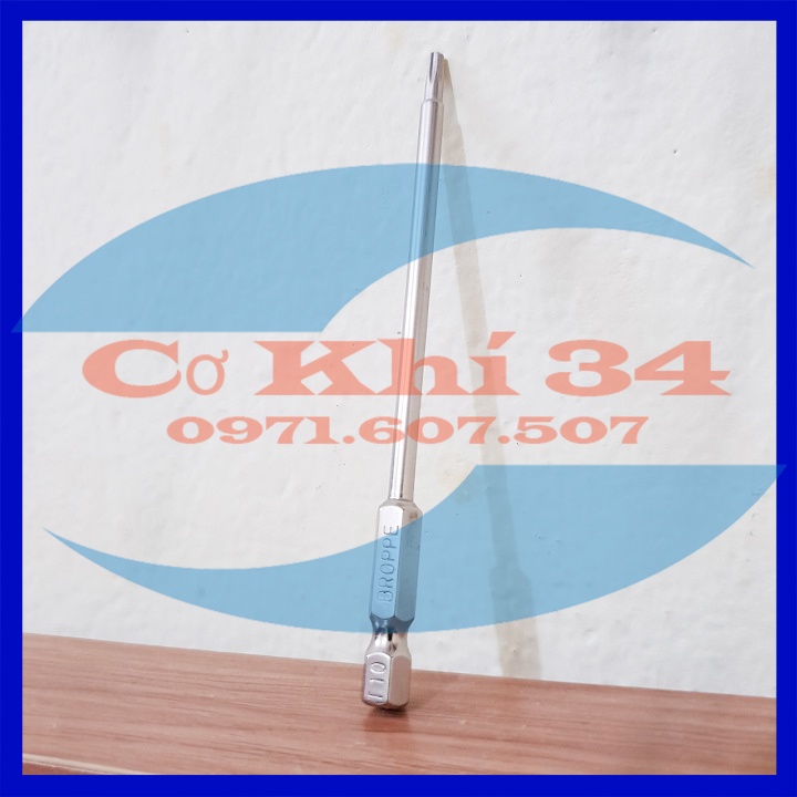 Mũi vít hoa thị T10 có lỗ chuôi lục giác dài 100mm hãng Broppe