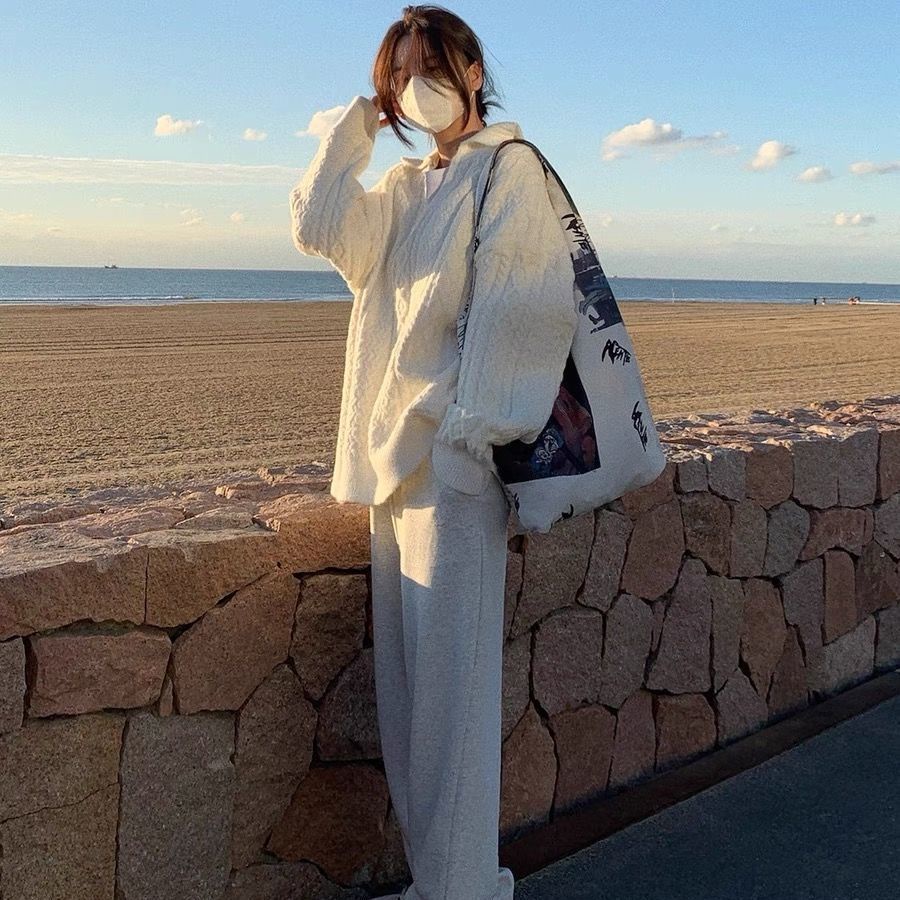 Áo dệt kim cổ chữ V dáng rộng thời trang thu đông phong cách Hàn Quốc cho nữ