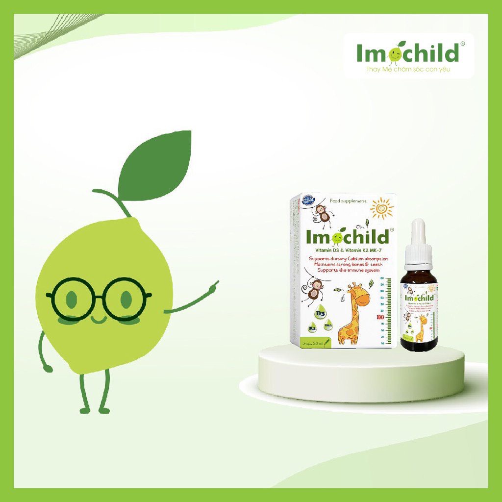 Imochild Vitamin D3K2 Mk7 Giúp bé hấp thu canxi phát triển chiều cao xương răng chắc khỏe.suckhoechomoinha