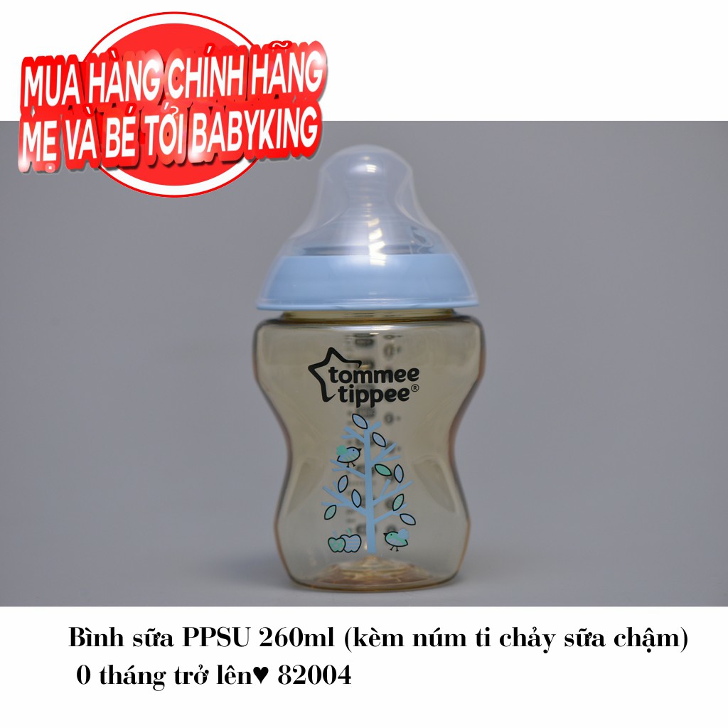 Bình sữa Tommee Tippee PPSU 260ml (kèm núm ti chảy sữa chậm) 0 tháng trở lên(82003, 82004, 82005)