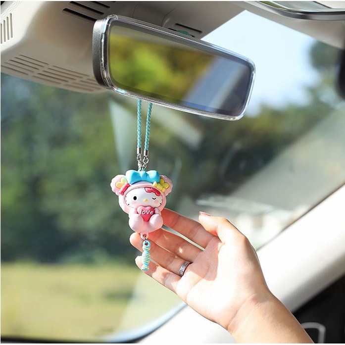 Phụ Kiện Móc Treo Gương Chiếu Hậu Xe Hơi Hình Mèo Kitty Dễ Thương DIY