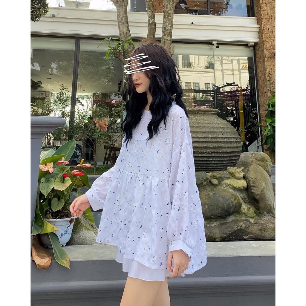 Áo Babydoll Hoa Nhí NữSơ Mi Tay Bồng Hoa Nhí Dáng Rộng Vintage Bánh Bèo Hottrend