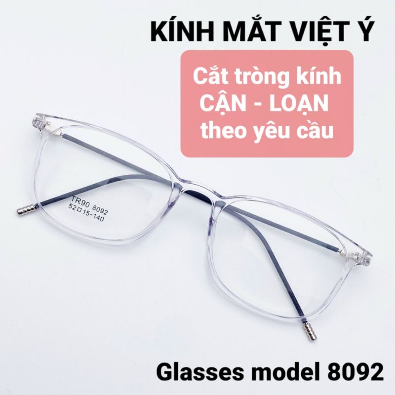 Gọng kính dáng vuông nhựa siêu nhẹ TR90 8092 màu trắng trong suốt