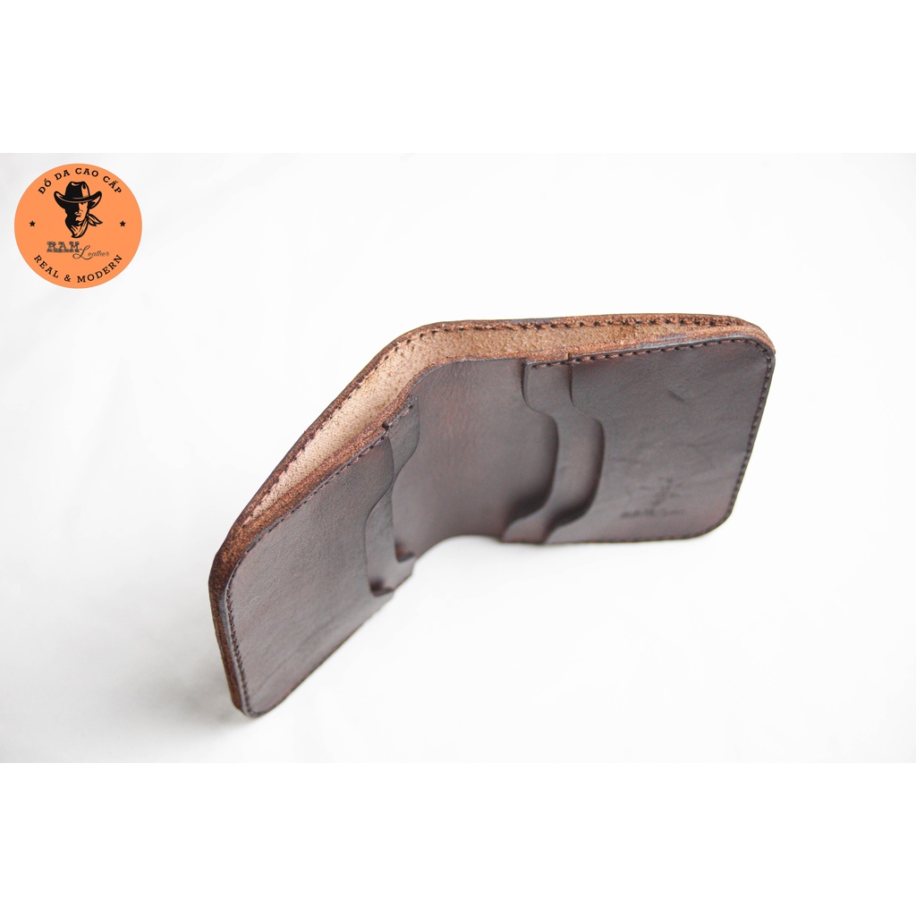 Ví nam da bò trống đồng nâu đậm dáng đứng bản nhỏ - RAM Leather