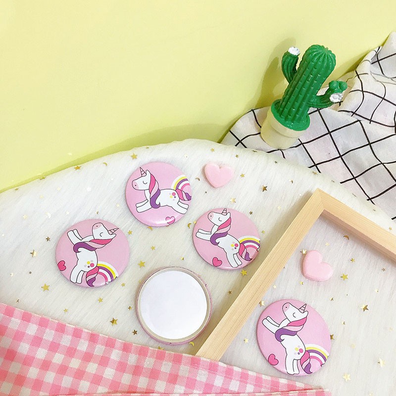 Gương trang điểm mini bỏ túi hình tròn họa tiết kỳ lân dễ thương