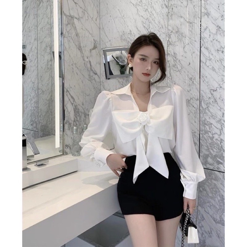 Áo sơ mi trắng tiểu thư kèm tag nơ siêu xịn xò