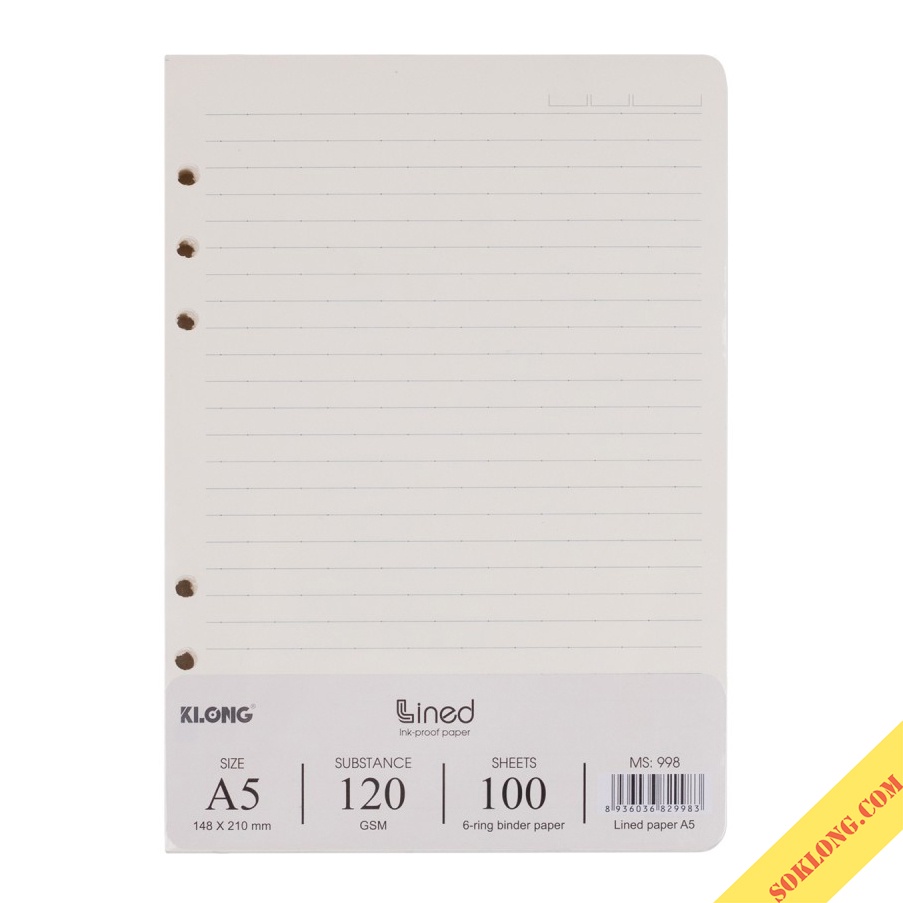 Ruột sổ còng kẻ ngang A5 100 tờ dày dặn, giấy refill binder file còng Klong MS 998